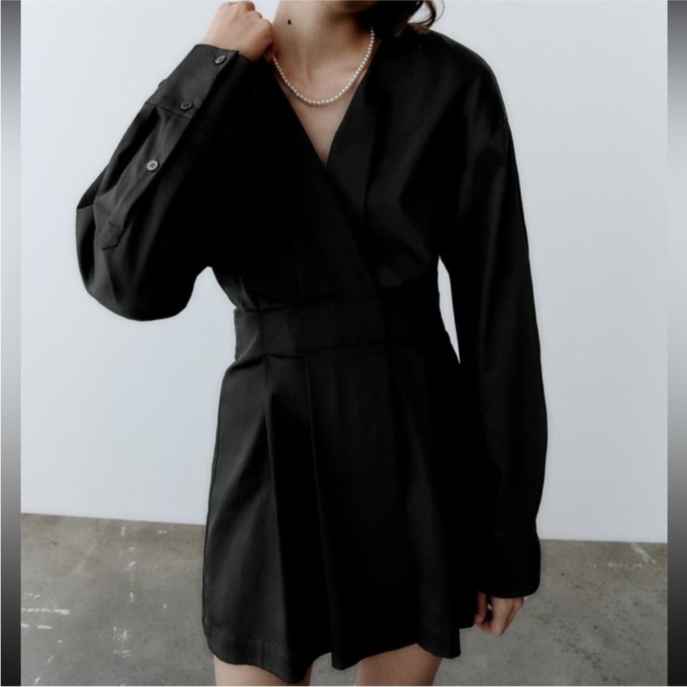 Zara Black Box Box Pleat Poplin Dress Size Medium
